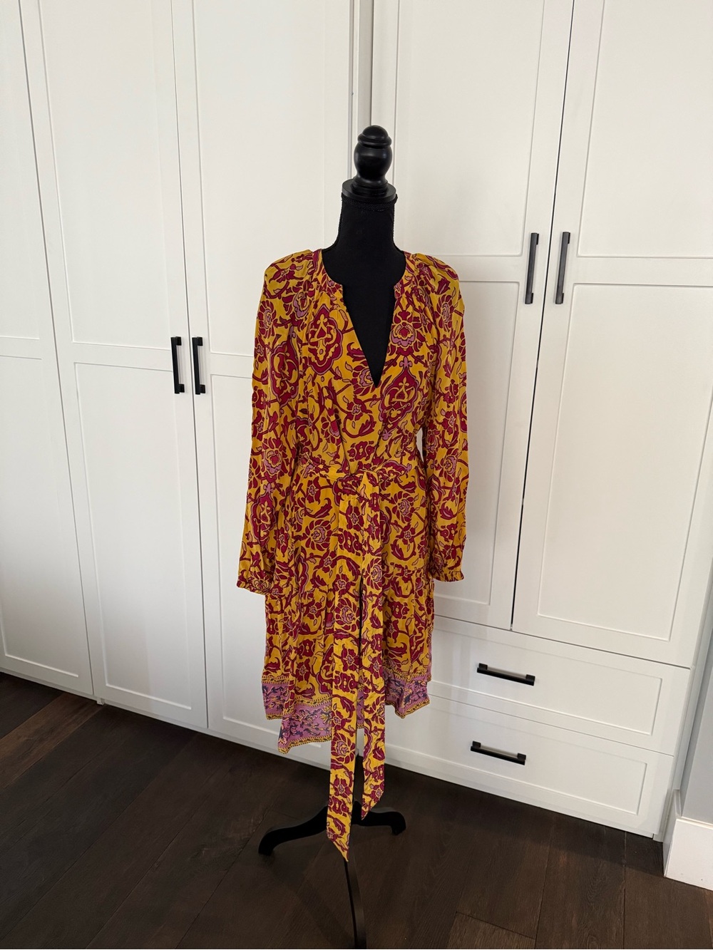 Sundance Floral Dress in Mustard and Burgundy and Pink.